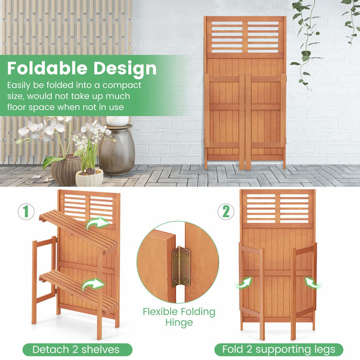 Table De Jardin Etanche En Bois Costway Avec Etagere De Stockage Ouverte A 2 Niveaux