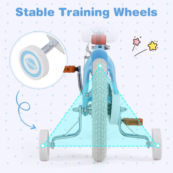 Velo Costway 14\" Pour Enfants Avec Roues D'entrainement Amovibles Et Panier Pour 3-5 Ans Bleu