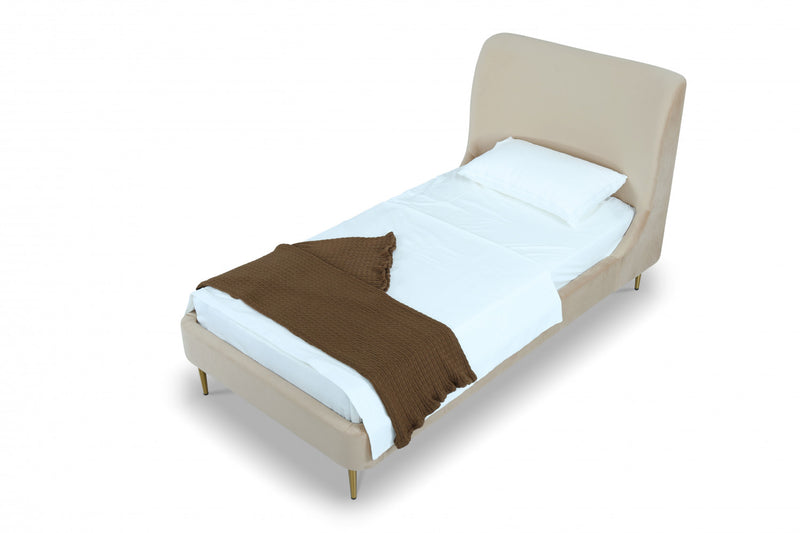 Lit jumeau Heather style milieu du siecle moderne, tapisse de velours, or et beige