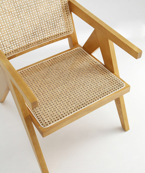 Fauteuil d’appoint en bois avec dossier en cannage style industriel chic Hamlet, naturel – Lot de 2