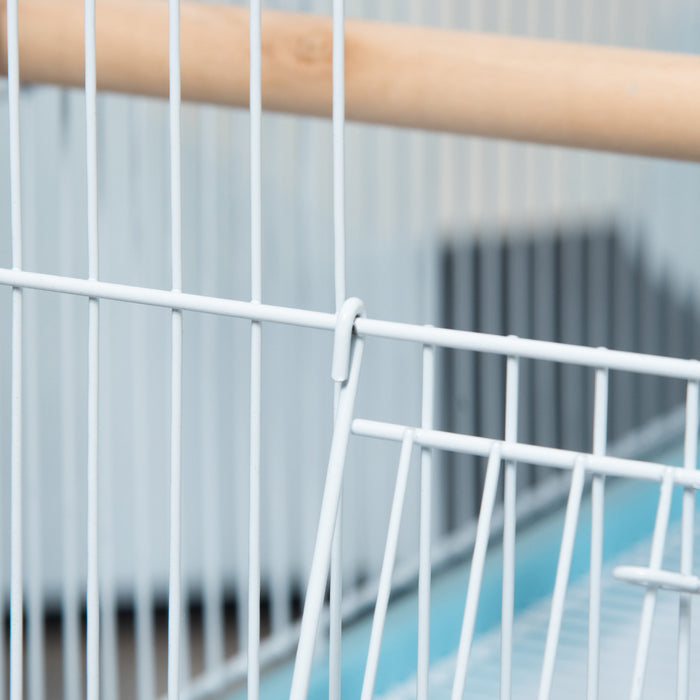 Pawhut 55 Pouces 2 En 1 Cage A Oiseaux Voliere Perruche Maison Pour Pinsons, Perruches Avec Roues, Plateaux Coulissants, Perchoir En Bois, Recipients Alimentaires, Bleu Clair