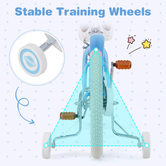 Costway 18\" Enfants Velo Tout-petit Velo Avec Roue D'entrainement Pour 4-8 Ans Bleu