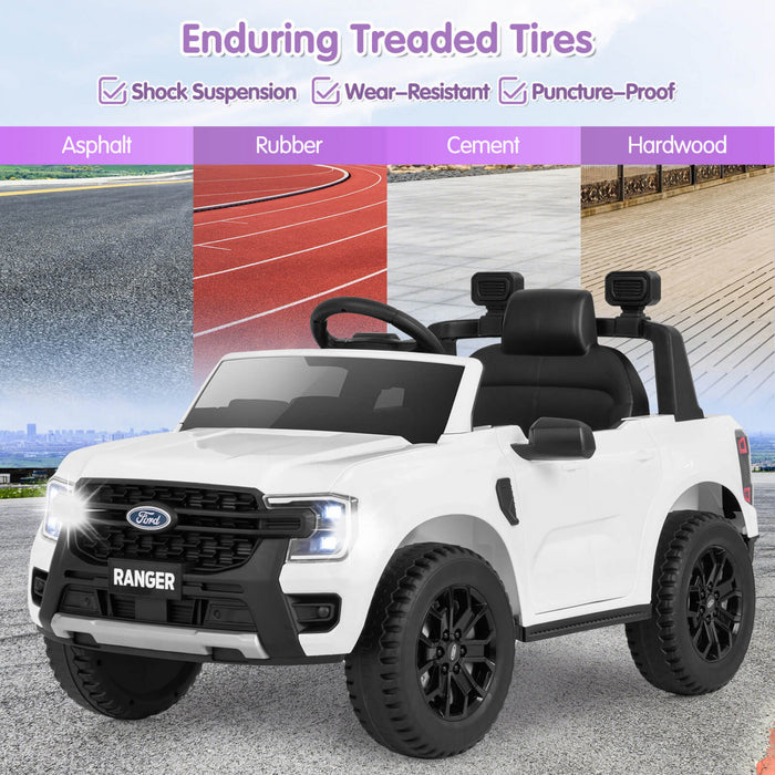 Costway 12v Autorise Ford Ranger Enfants Rouler Sur Voiture Avec Panier De Stockage A Telecommande Blanc