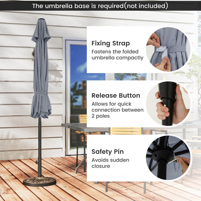 Costway Parasol de patio avec inclinaison a bouton-poussoir, manivelle, 8 nervures solides pour patio, jardin Gris