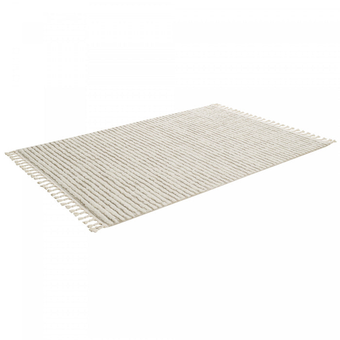 Carpette à poil long Quinto beige à motif de vagues - 6 pi 3 po x 9 pi 