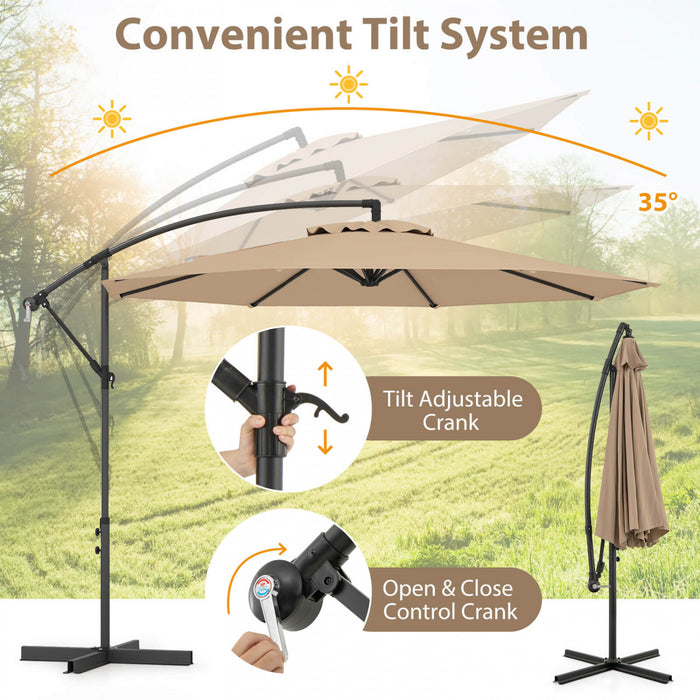 Costway Parasol deporte 10 FT pour terrasse avec 8 baleines, base croisee, inclinable, marron