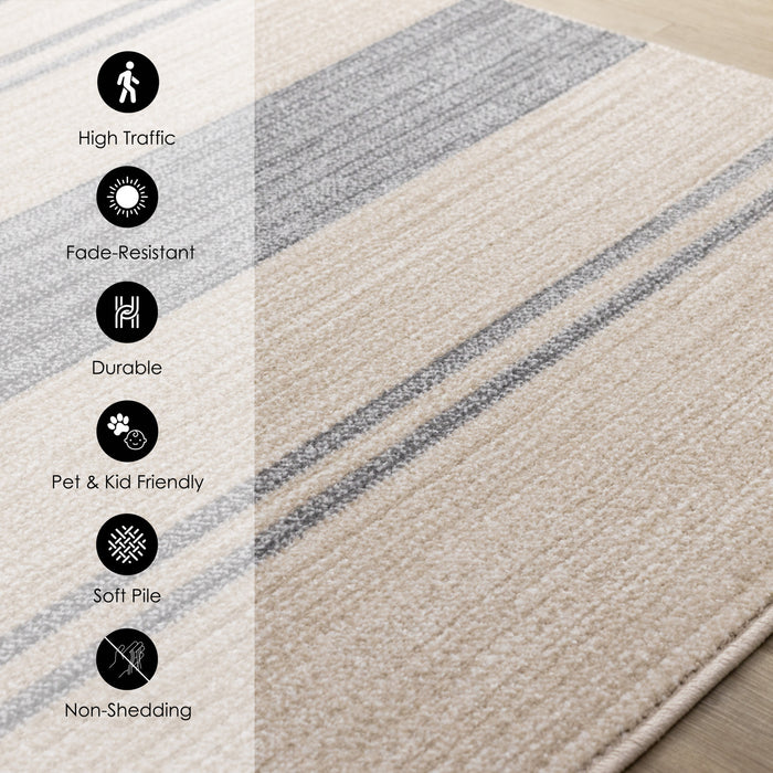 Tapis Covington beige et gris a rayures, 6'7\" x 9'10\"