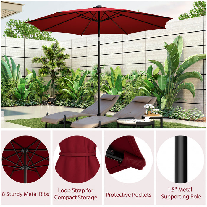 Costway Parasol de table de patio 10 FT avec 112 LED solaire, inclinaison avec manivelle, exterieur couleur vin