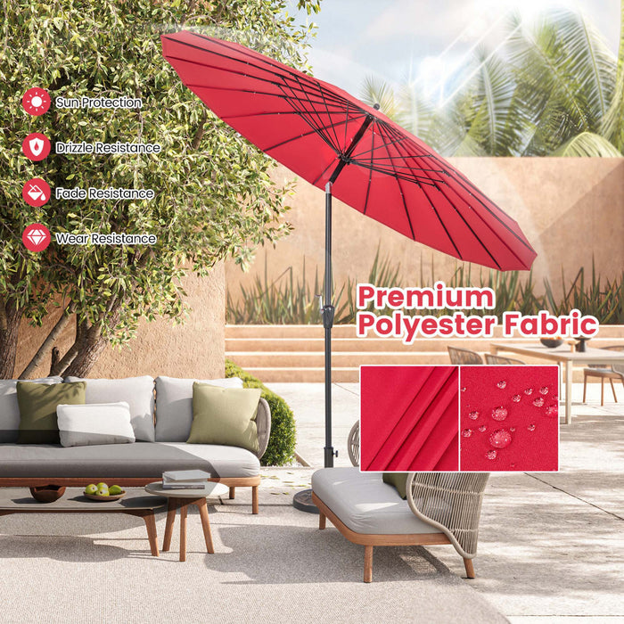 Parasol rond de marche Costway de 9 pieds avec inclination par bouton-poussoir, manivelle, partie superieure ventilee, couleur vin