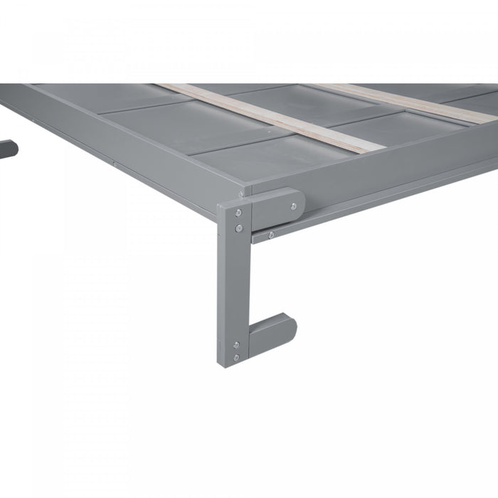 Lit Mural Escamotable Glenn En Bois Composite Avec Etageres Et Eclairage Led, Taille Queen, Gris