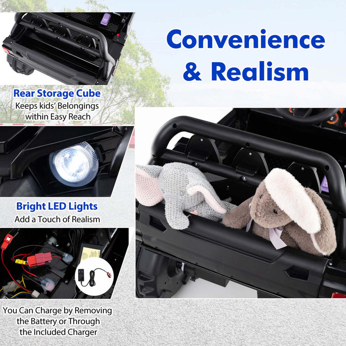 Costway 12v Enfants Rouler Sur Camion Avec Telecommande Demarrage Lent Ceinture De Securite Arriere Stockage Noir