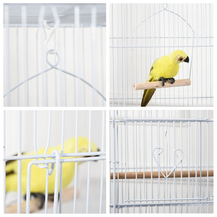 Pawhut 36\" Cage A Oiseaux Ara Maison De Jeu Cacatoes Perroquet Cage De Vol 2 Portes Perchoir 4 Mangeoire Fournitures Pour Animaux Blanc