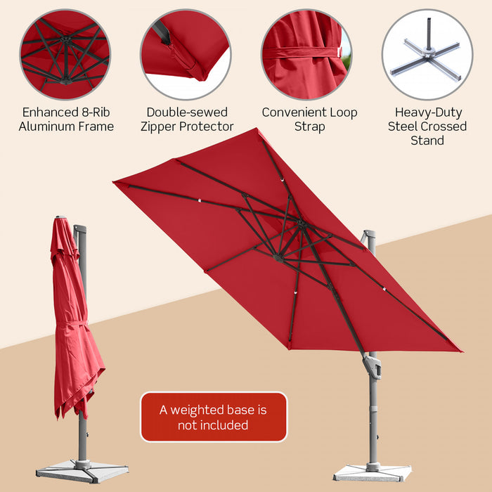 Costway Parasol cantilever 10x10 ft pour terrasse, aluminium, rotation 360°, inclinable, vin