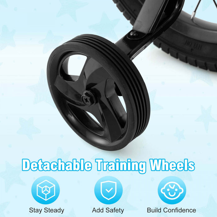 Costway 12\" Velo Pour Enfants Avec Roues D'entrainement Guidon Et Frein A Main Reglable Noir