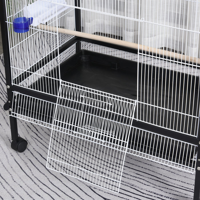 Pawhut Cage A Oiseaux 30 X 20,5 X 54 Pouces Perroquet Macaw Finch Cockatoo Flight Cage Avec Roues Noir/blanc
