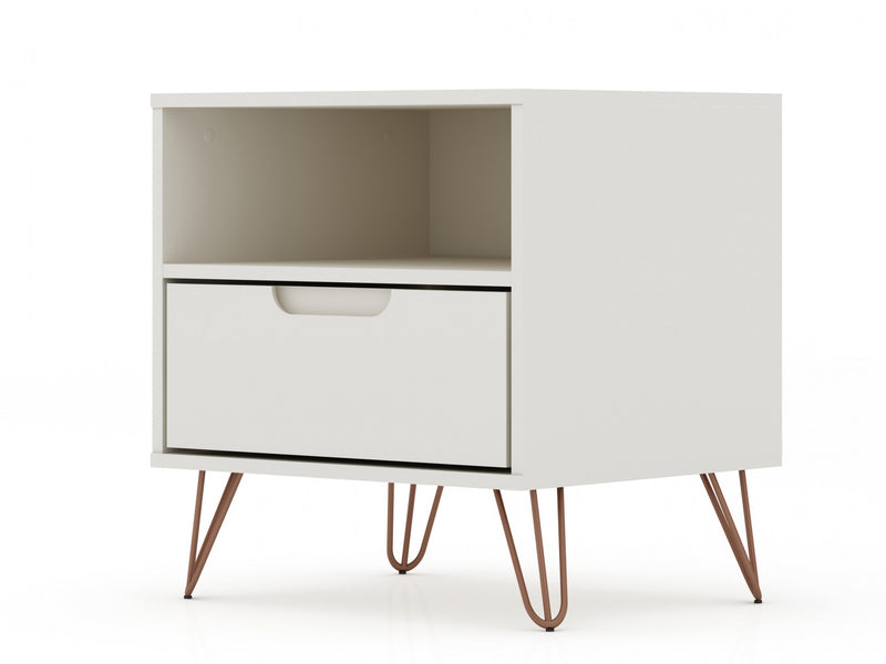 Table de nuit Rockefeller Mid-Century Modern 20\" en blanc casse (1 tiroir) - Lot de 2