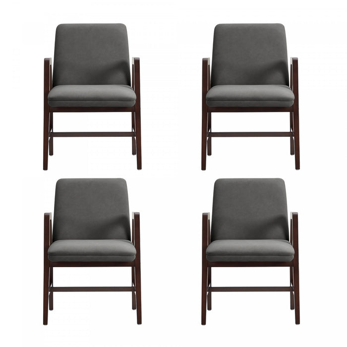 Fauteuil moderne Stella en velours avec accoudoirs en bois, graphite - Lot de 4