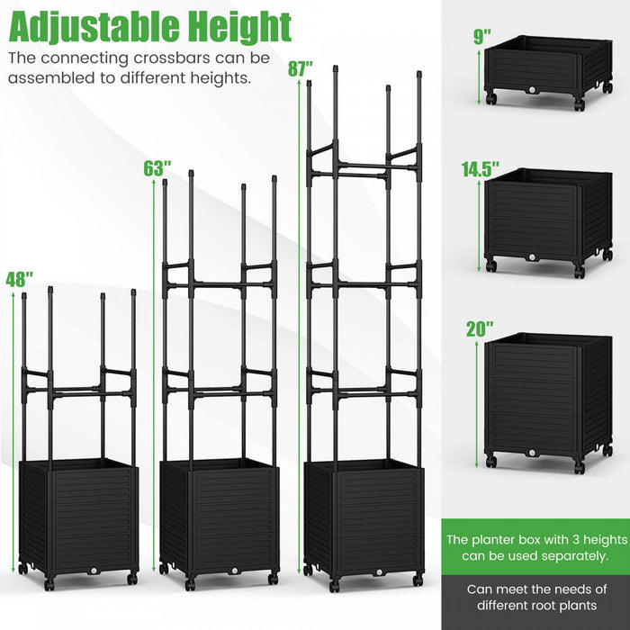 Costway 1 Pcs Lit De Jardin Eleve Avec Trellis Et Roues Boite A Planteur Auto-arrosant Avec 3 Hauteurs