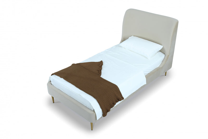 Lit jumeau Heather style milieu du siecle moderne, tapisse de velours creme et or