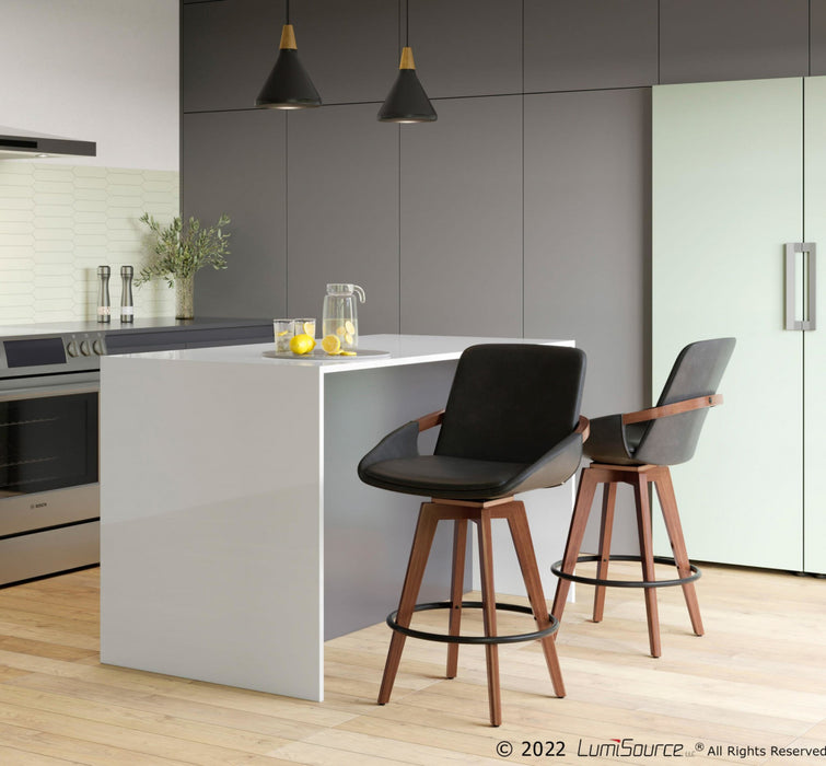 Tabouret moderne du milieu du 20e siècle Cosmo de hauteur comptoir en similicuir - noyer et noir