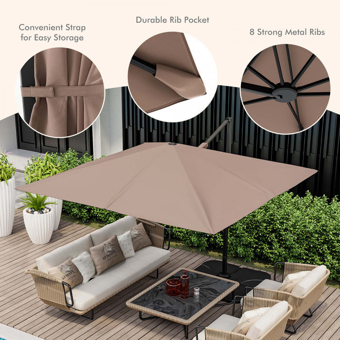Costway Parasol suspendu carre cantilever 9,5FT avec 2 niveaux, rotation 360° pour patio exterieur couleur cafe