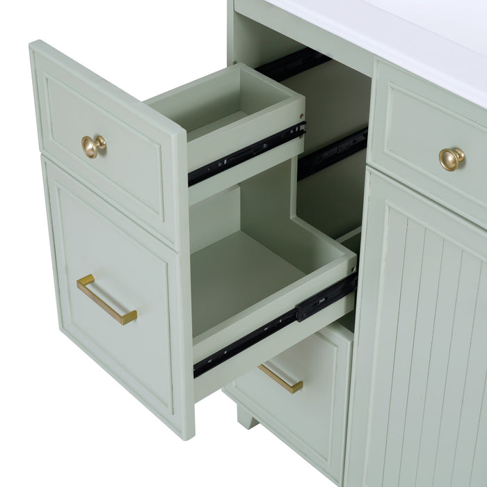 Meuble de salle de bain moderne Grady 36 pouces avec lavabo ceramique et rangement intelligent, vert