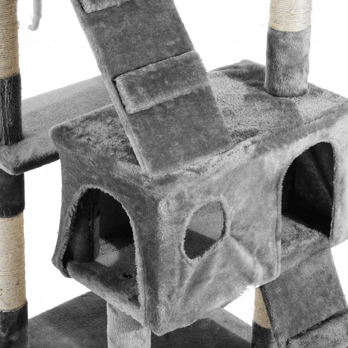 Pawhut Arbre A Chat Multi-niveaux De 67 Pouces Centre D'activites Tour De Poste Pour Condo Meubles Pour Animaux De Compagnie Avec Jouet Gris