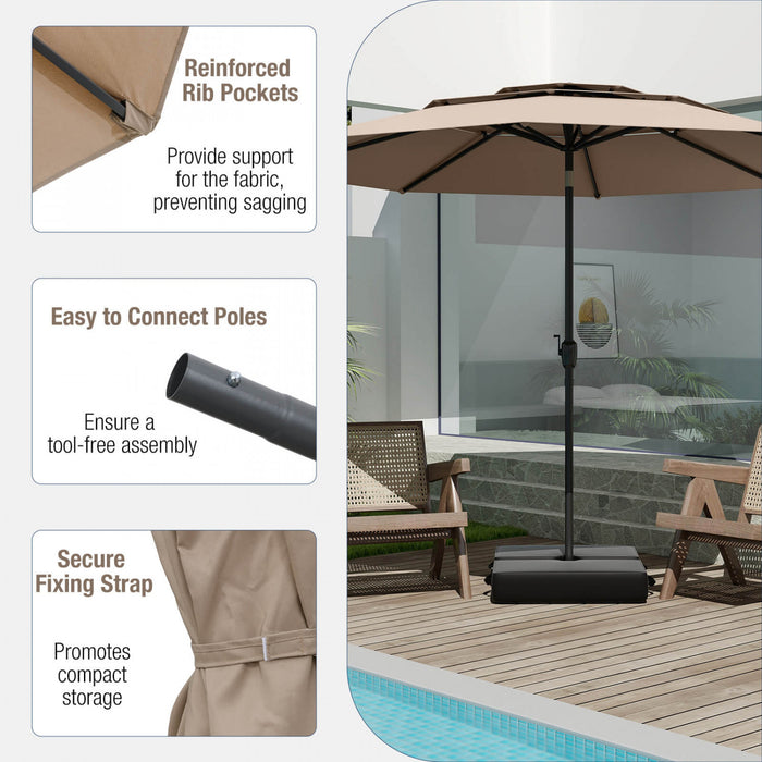 Costway Parasol de patio ventile a 3 niveaux de 10 pieds, grand parasol de table de marche, ombre solaire exterieure marron