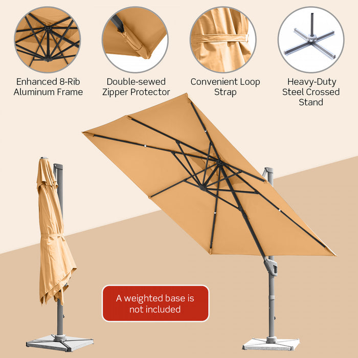Costway Parasol cantilever 10x10 ft pour terrasse, aluminium, rotation 360°, inclinable, beige