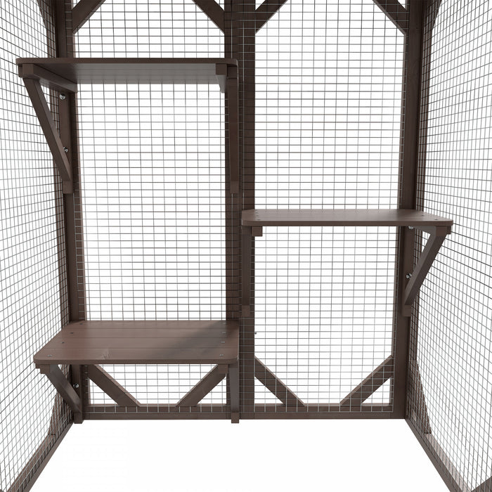 Pawhut Cage Pour Chat Maison D'exterieur En Bois Pour Chat Cage Interieure Avec Toit En Asphalte, Plateformes A Plusieurs Niveaux Et Grande Porte D'entree - 71\"l, Marron