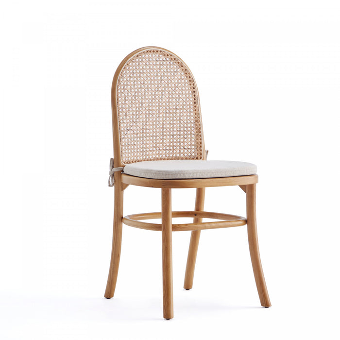 Chaise de salle a manger Paragon Industry Chic avec dossier en cannage et assise rembourree en bois, coloris flocon d’avoine – Lot de 4