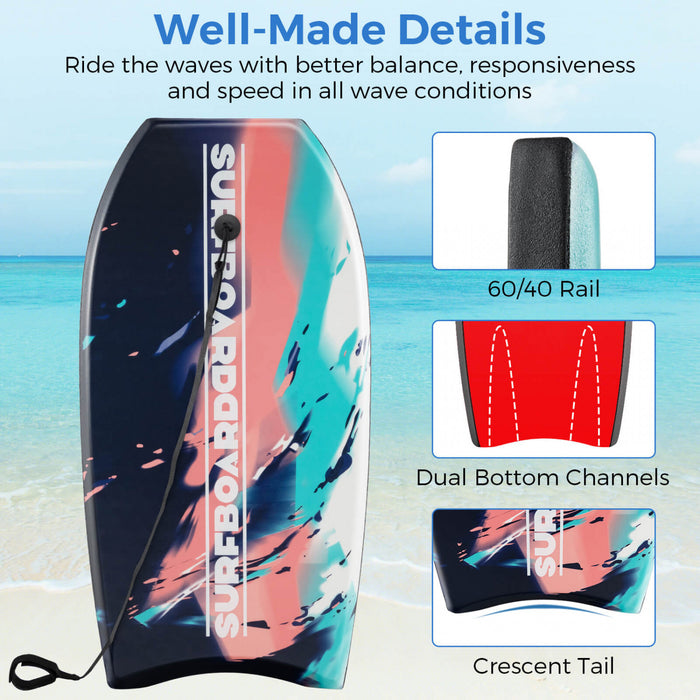 Costway 41\" Body Board Leger Avec Eps Core Xpe Deck Hdpe Fond Croissant Tail Multi-couleur