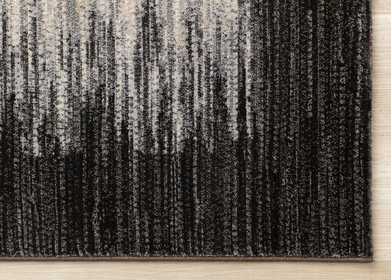 Carpette dense Amelia noire et beige à motif de bordure - 5 pi 3 po x 7 pi 7 po
