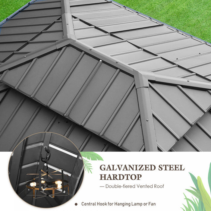 Costway 12ft X 10ft Hardtop Gazebo Exterieur A 2 Niveaux En Acier Galvanise Canopy Brun
