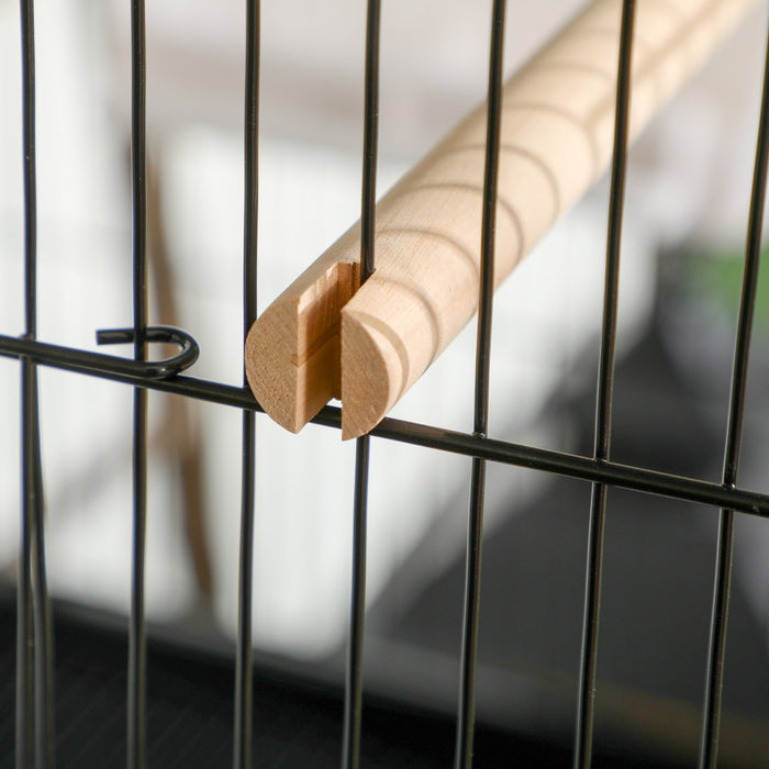 Pawhut 55.1\" 2 En 1 Cage A Oiseaux Voliere Perruche Maison Pour Pinsons, Perruches Avec Roues, Plateaux Coulissants, Perchoir En Bois, Recipients Alimentaires, Noir