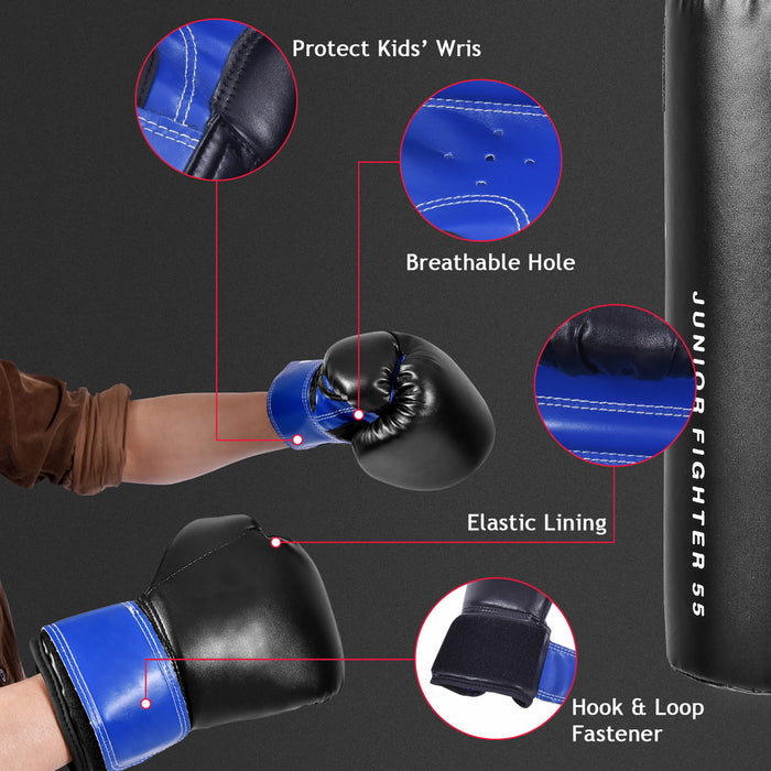 Sac De Sable 10 Kg Suspendus Pour Enfants Formation Avec Gants De Boxe Et Corde A Sauter Professionnelle，ensemble Complet De Boxe Pour Kick Boxing, Thai Boxe, Taekwondo,25x25x60cm