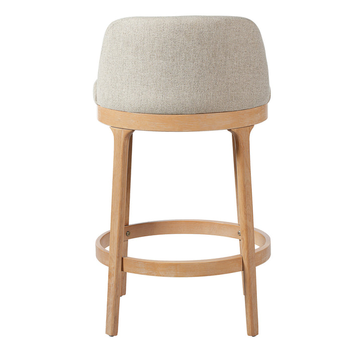 Amelia – Lot de 2 tabourets de bar de hauteur comptoir ergonomiques en bois d’hevea avec revetement en tissu, finition naturelle