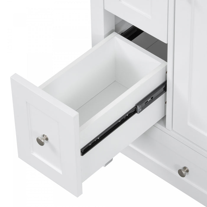 Mia Meuble-lavabo de 24\" avec vasque en ceramique et rangement a plusieurs tiroirs, Blanc