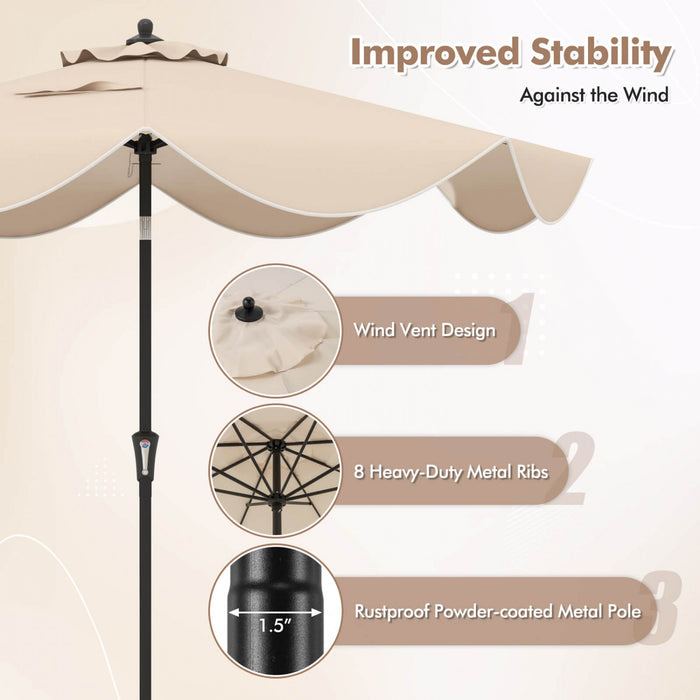 Parasol de patio Costway 9 pieds a deux niveaux de style marche avec manivelle et 8 baleines, beige