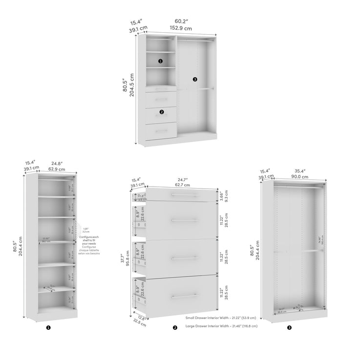 Système de garde-robe et pièce-penderie modulaire Florence de Bestar de 60 po avec tringles et rangement - blanc
