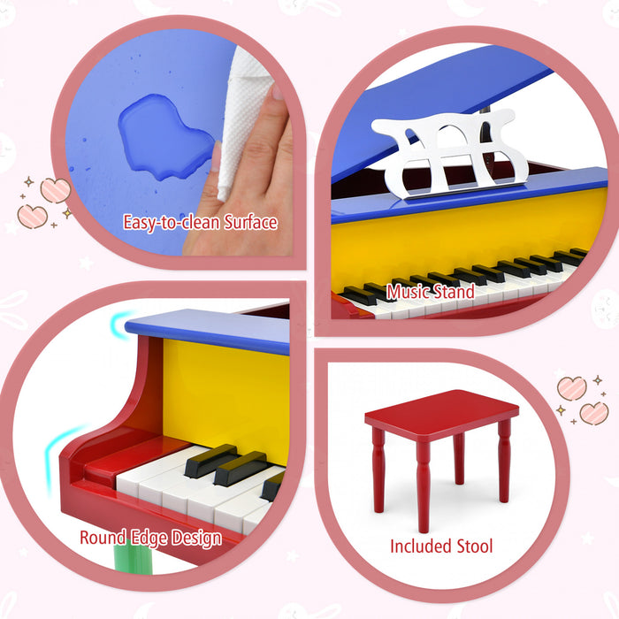 Costway Piano a Queue Classique Bebe 30 Touches, Jouet en Bois pour Bout de Chou avec Banc et Porte-Partition - Multicolore