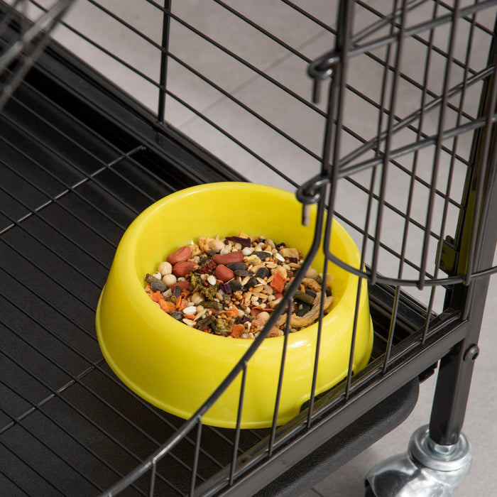 Pawhut Cage Pour Petits Animaux 37\" Lapin Furet Chinchilla Avec 2 Portes Plateforme Rampe Metal Noir