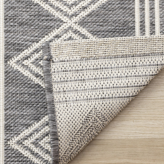 Tapis Jackson gris blanc a motifs en rangees, 6'7\" x 9'6\"