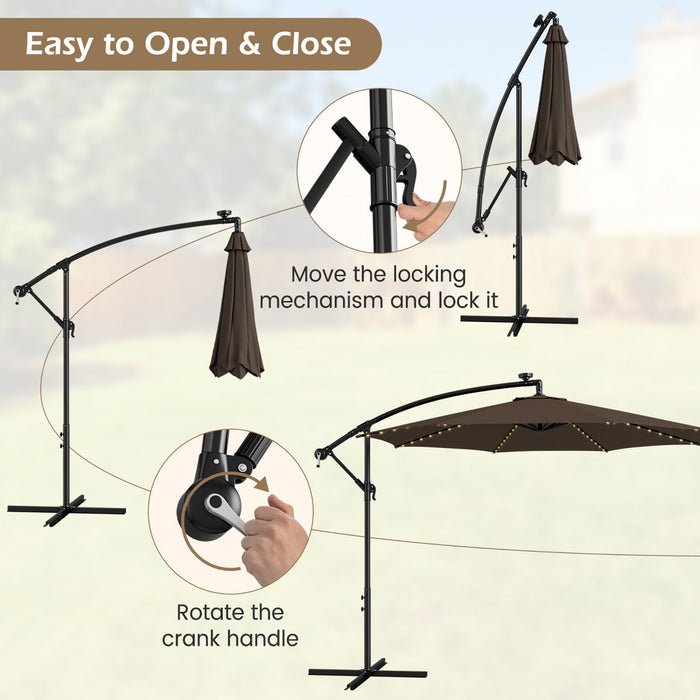 Costway Parasol deporte cantilever 10FT 112 LED solaire avec manivelle et inclinaison pour exterieur