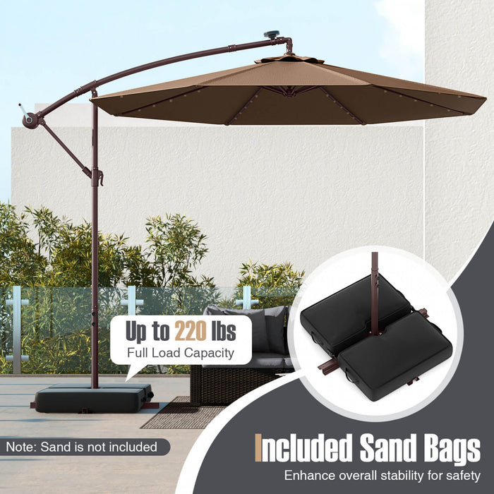 Costway Parasol suspendu deporte 10FT avec 32 LED, sac de sable, base croisee pour exterieur