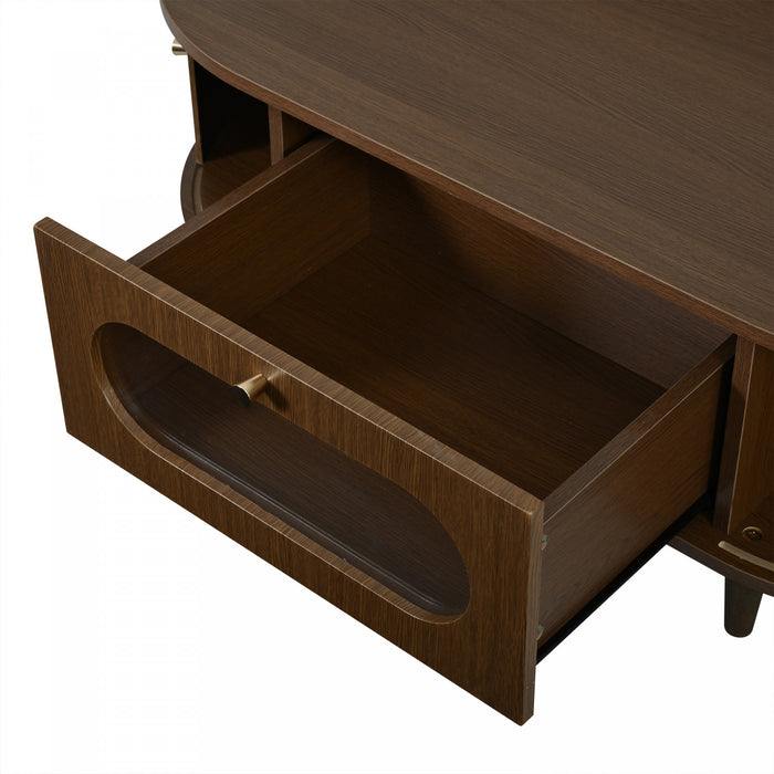Grain Table Basse Noyer 39.3 po avec Porte Enroulable et Tiroir Acrylique, Noyer