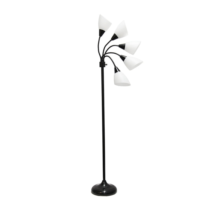 Skye Lampadaire a 5 lumieres avec cols de cygne reglables, Noir et Blanc, 67 po H