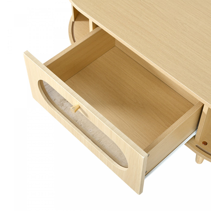 Grain Table Basse Noyer 39.3 po avec Porte Enroulable et Tiroir Acrylique, Noyer Naturel