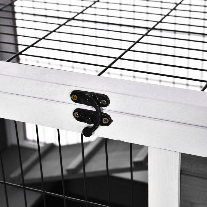 Pawhut Clapier D'interieur En Bois Pour Lapin Avec Cage Surelevee Avec Enclos Ferme Avec Roues, Ideal Pour Lapins Et Cochons D'inde, Blanc