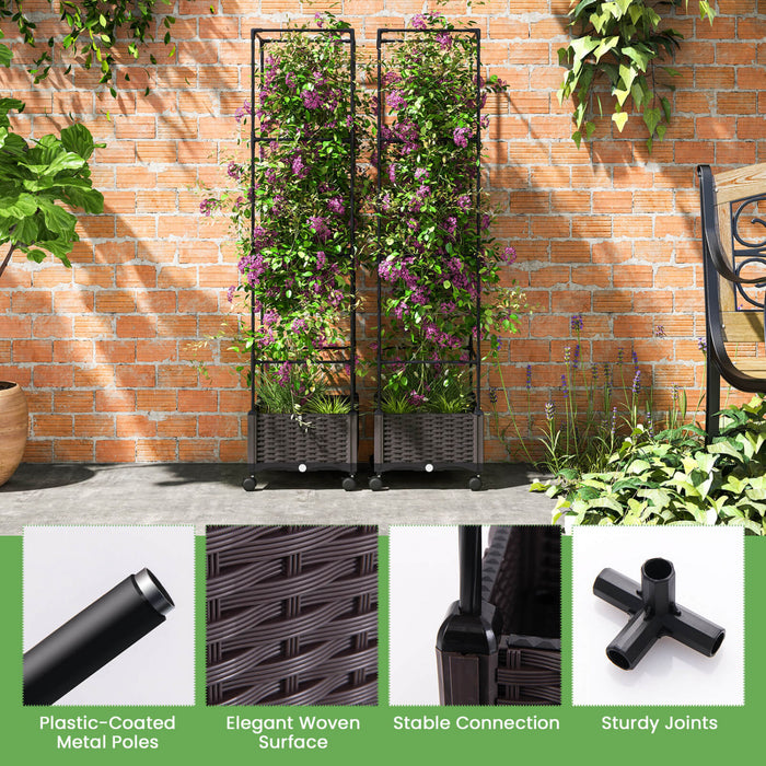 Costway 2 Pcs 67\" Planter Souleve Lit De Jardin Avec Planter Box & Trellis Hauteur Reglable